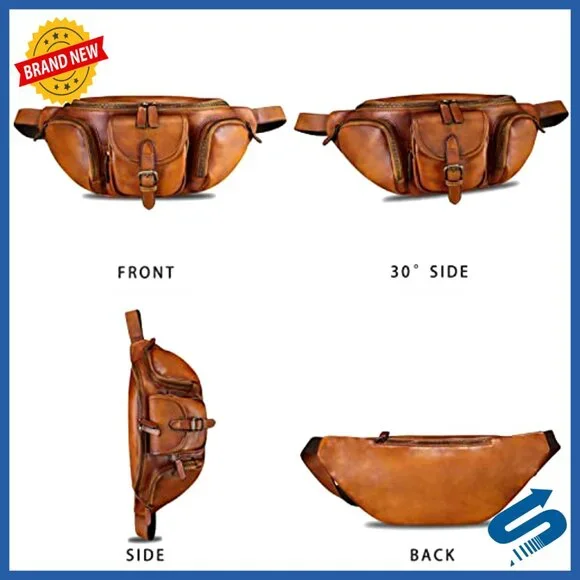 Genuine Leather Fanny Pack Crossbody Bag with Multiple Pockets
